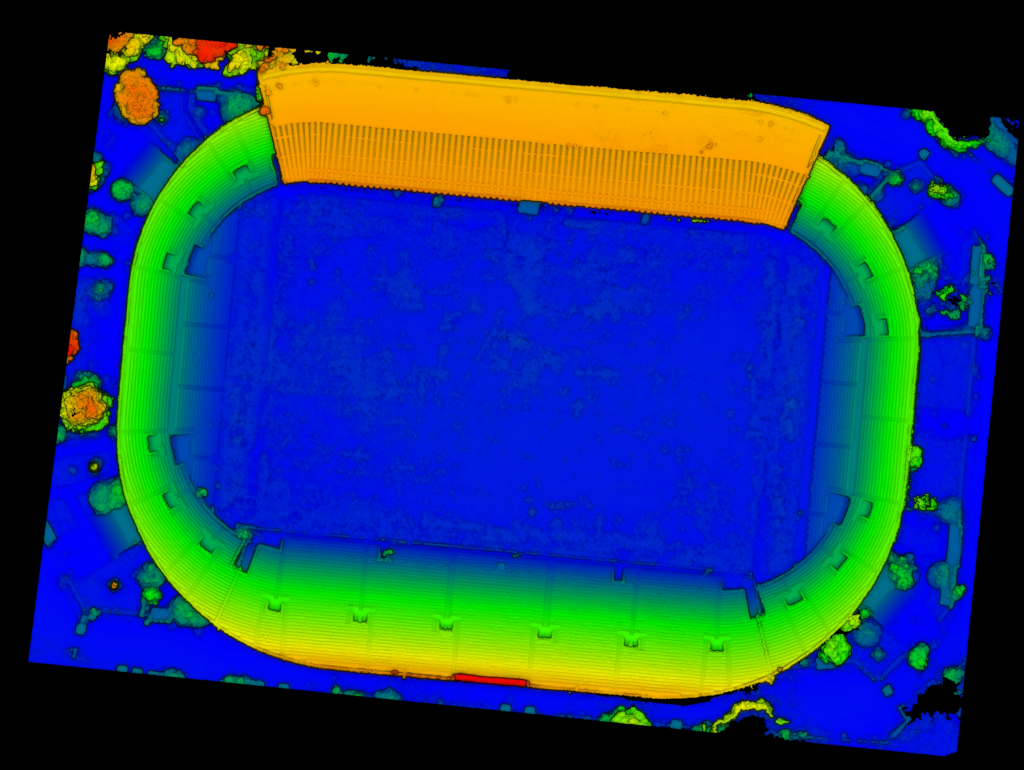  fig. 8. Nuvola dell’intero stadio Flaminio. I colori indicano le quote. Blu (64m) Rosso (87m)