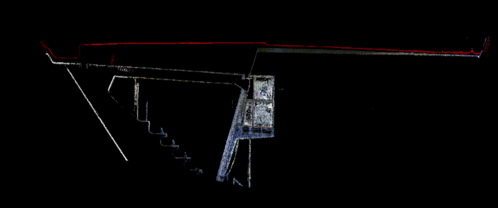  fig. 8. Sezione Longitudinale #1. Nuvola LiDAR vs nuvola fotogrammetrica (rosso)